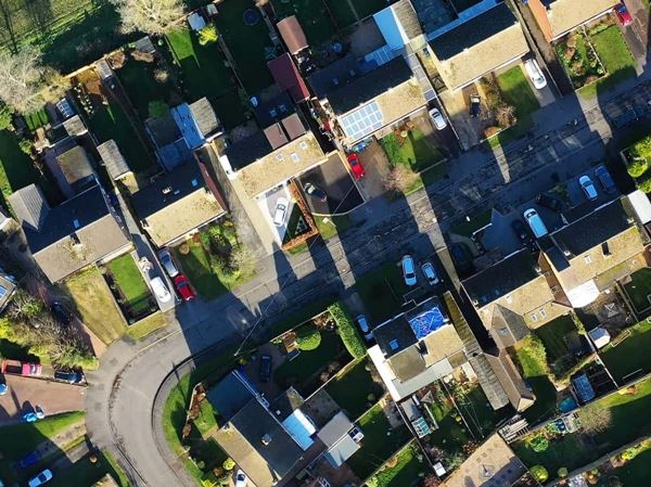 An aerial view of a residential neighbourhood